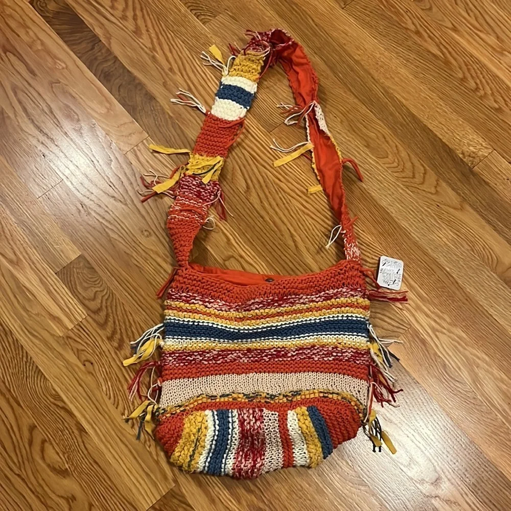 NWT Free People Northbound Hobo Bag Cotton Crochet Multicolor Shoulder Bag Tote